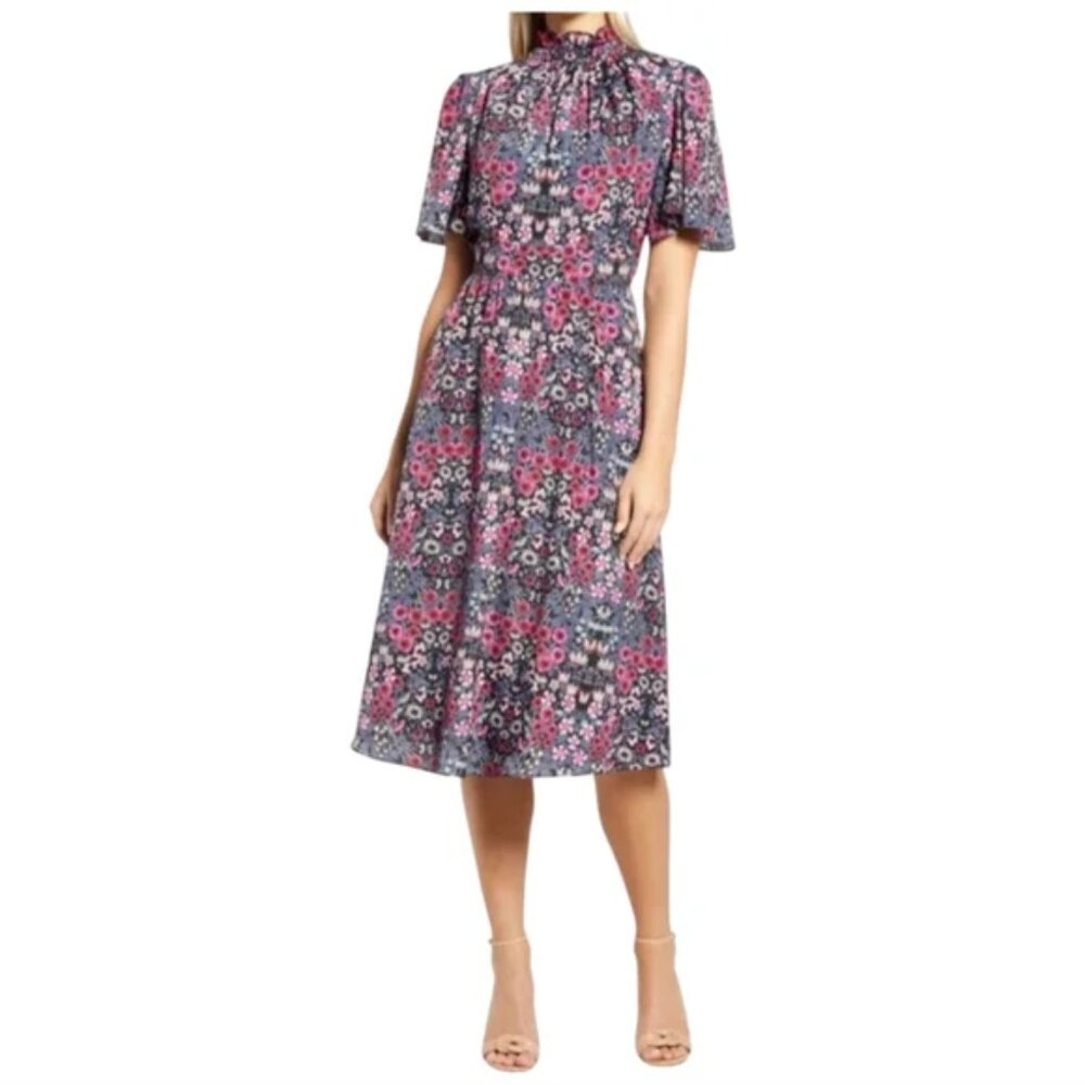 Julia Jordan Ruffle Neck Flutter Sleeve A-Line Dress 4